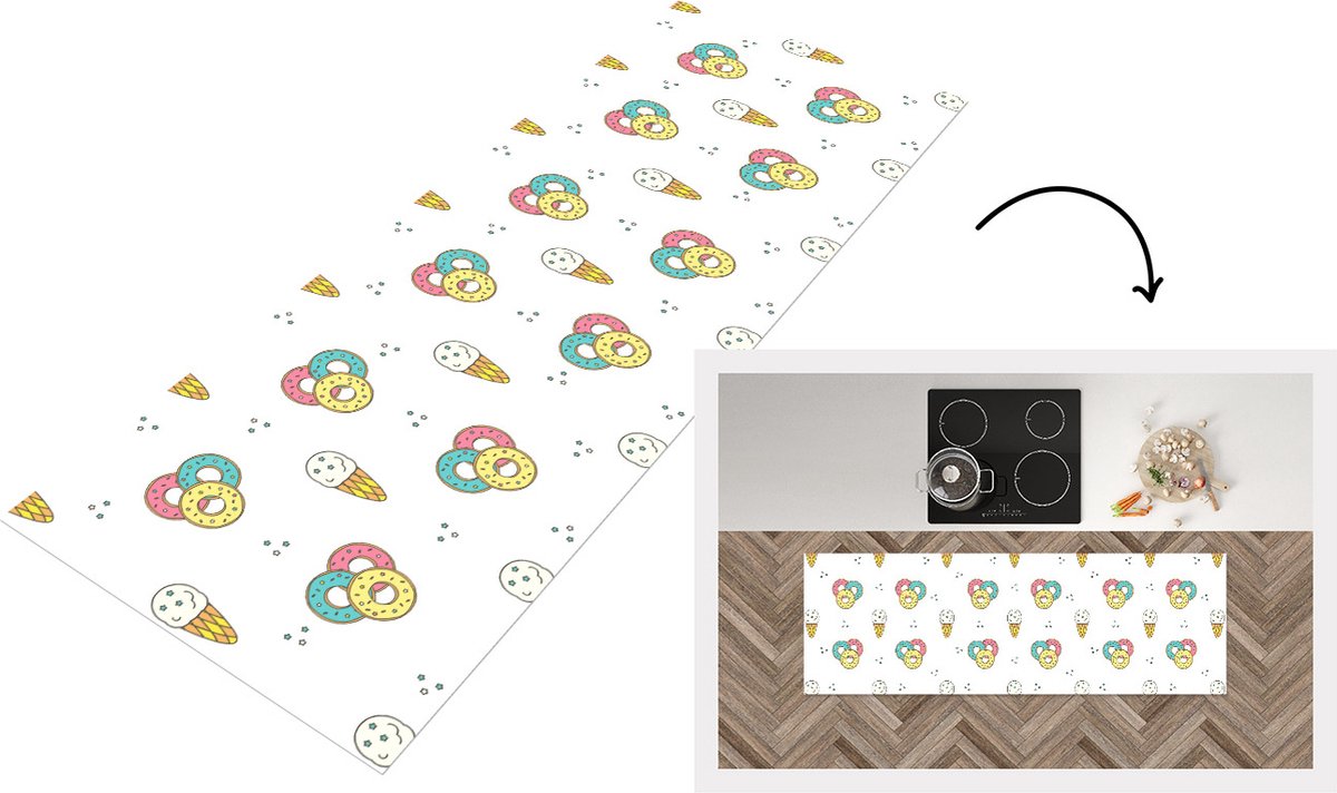 KitchenYeah Keukenloper - Loper keuken - Patronen - IJs - Donus - 180x60 cm - Keukenloper vinyl Multicolor
