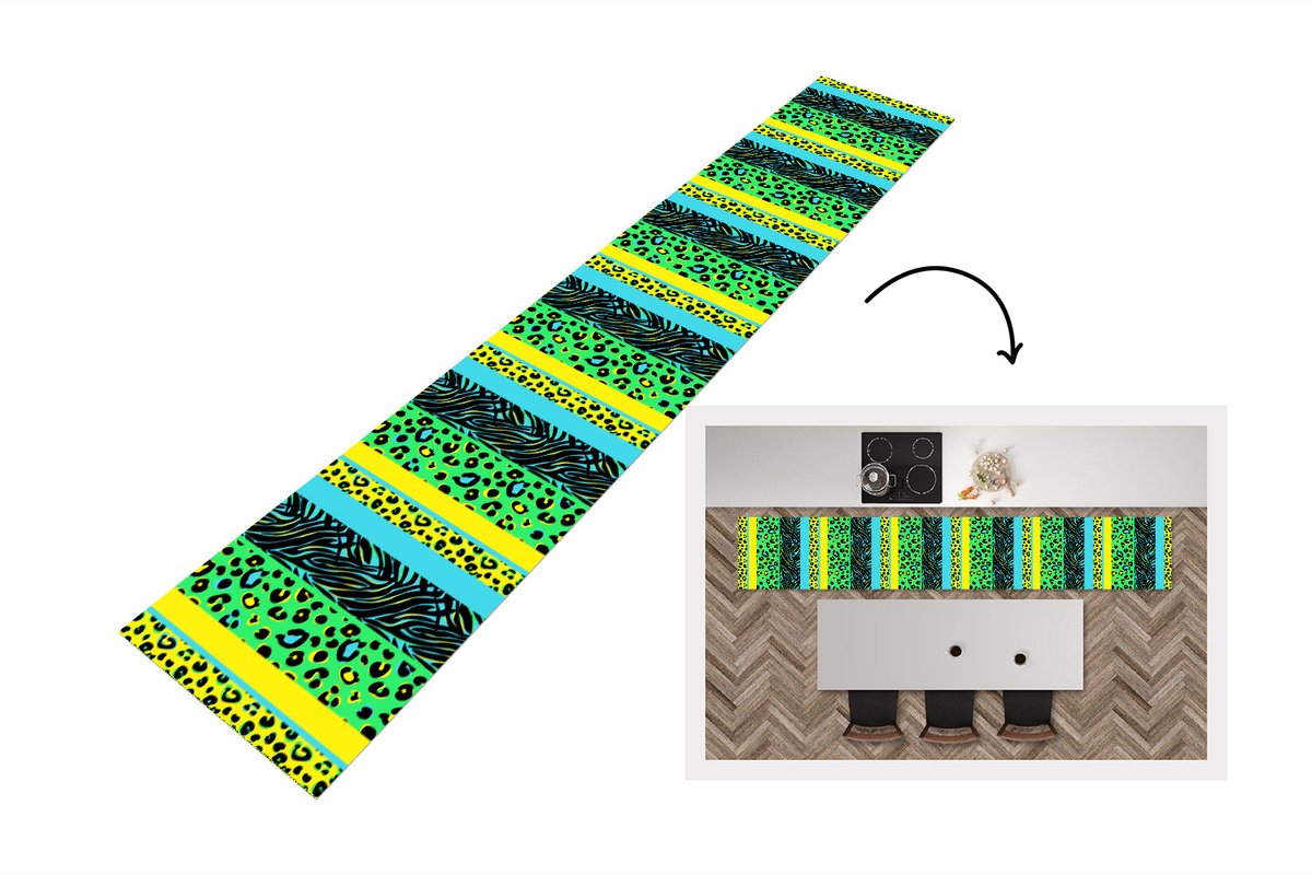 KitchenYeah Keukenloper - Loper keuken - Design - Panterprint - Geel - Groen - 300x50 cm - Keukenloper vinyl Multicolor