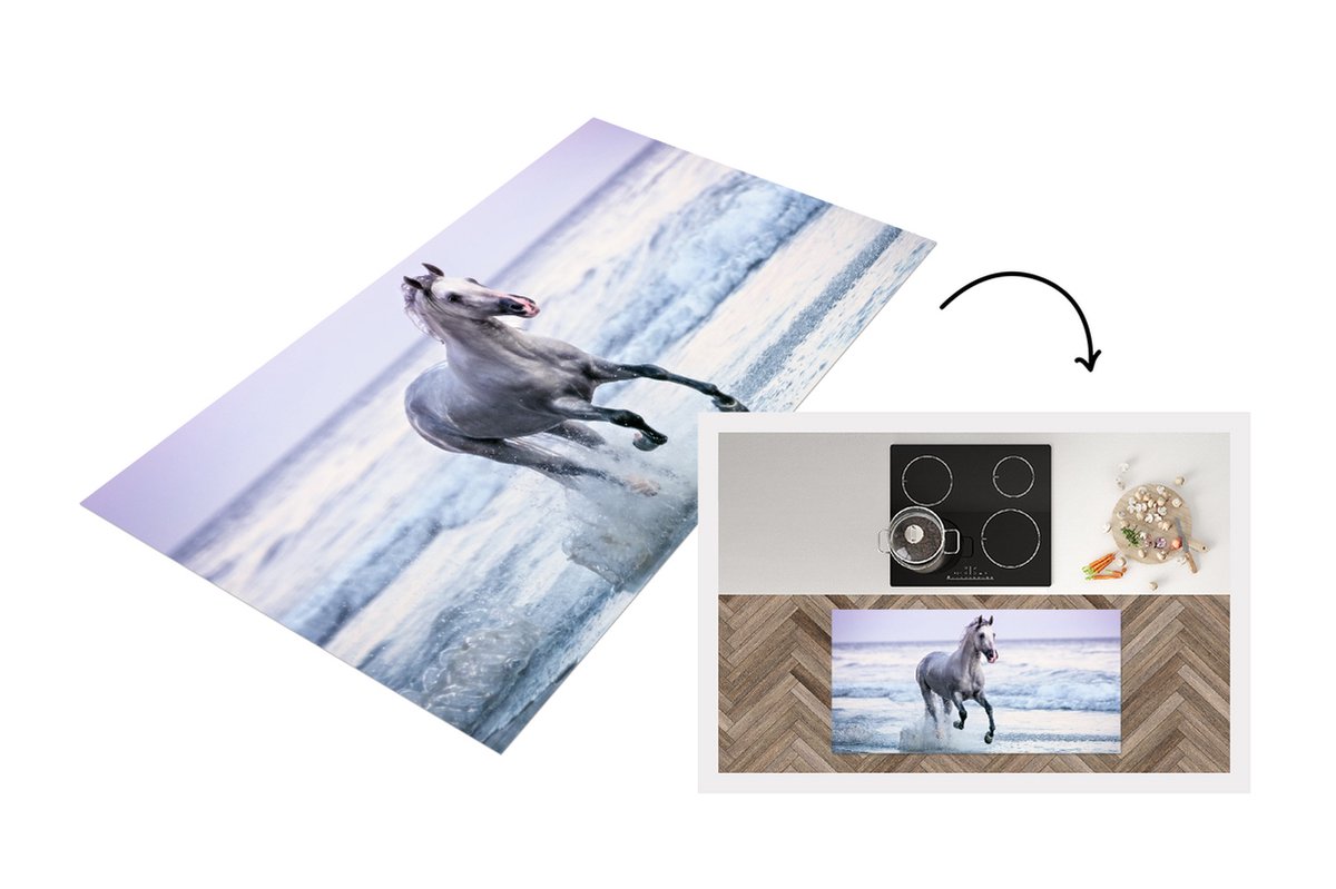 KitchenYeah Keukenloper - Loper keuken - Paarden - Lucht - Zee - 120x60 cm - Keukenloper vinyl Multicolor