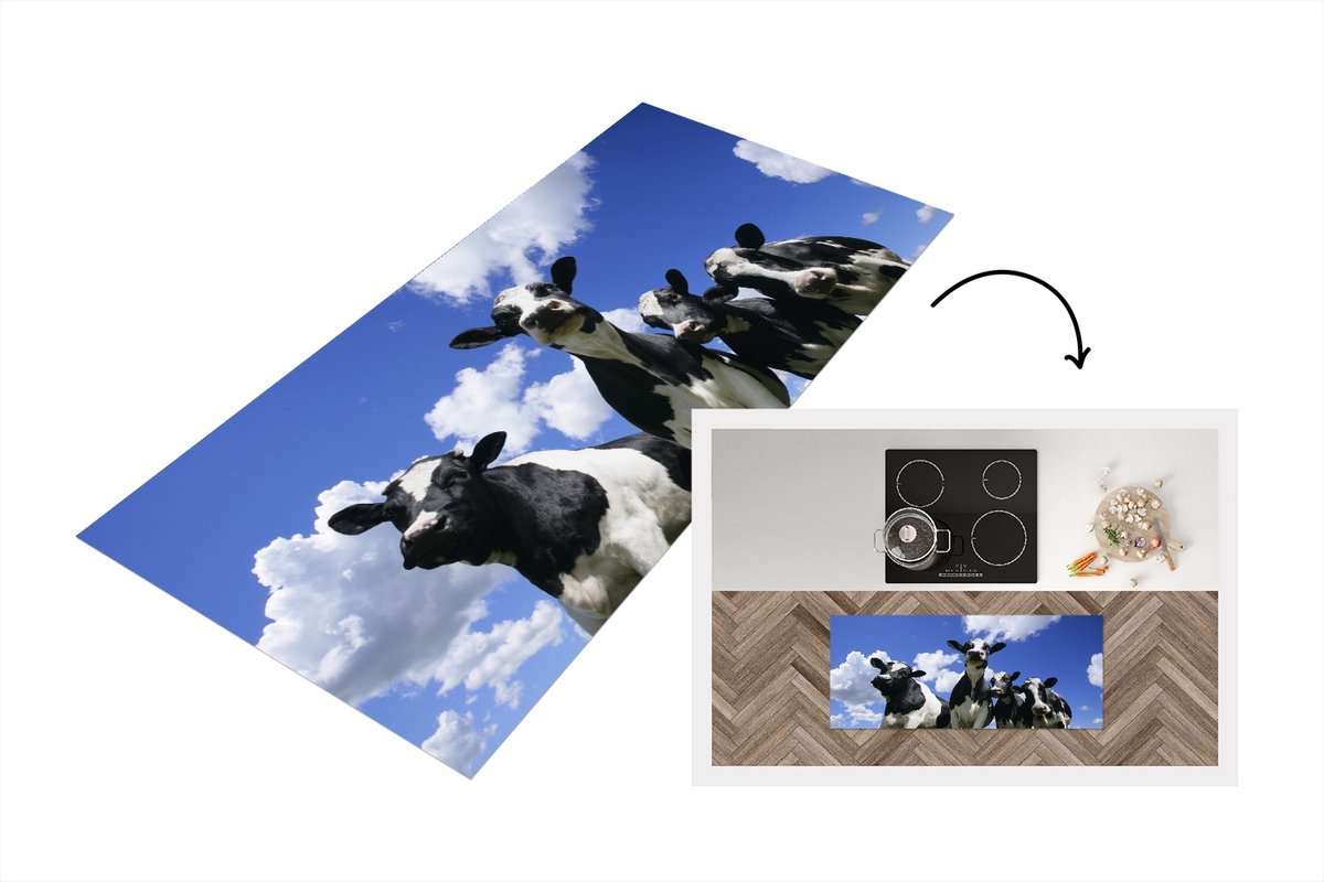 KitchenYeah Keukenloper - Loper keuken - Koeien - Lucht - Dieren - 120x50 cm - Keukenloper vinyl Multicolor