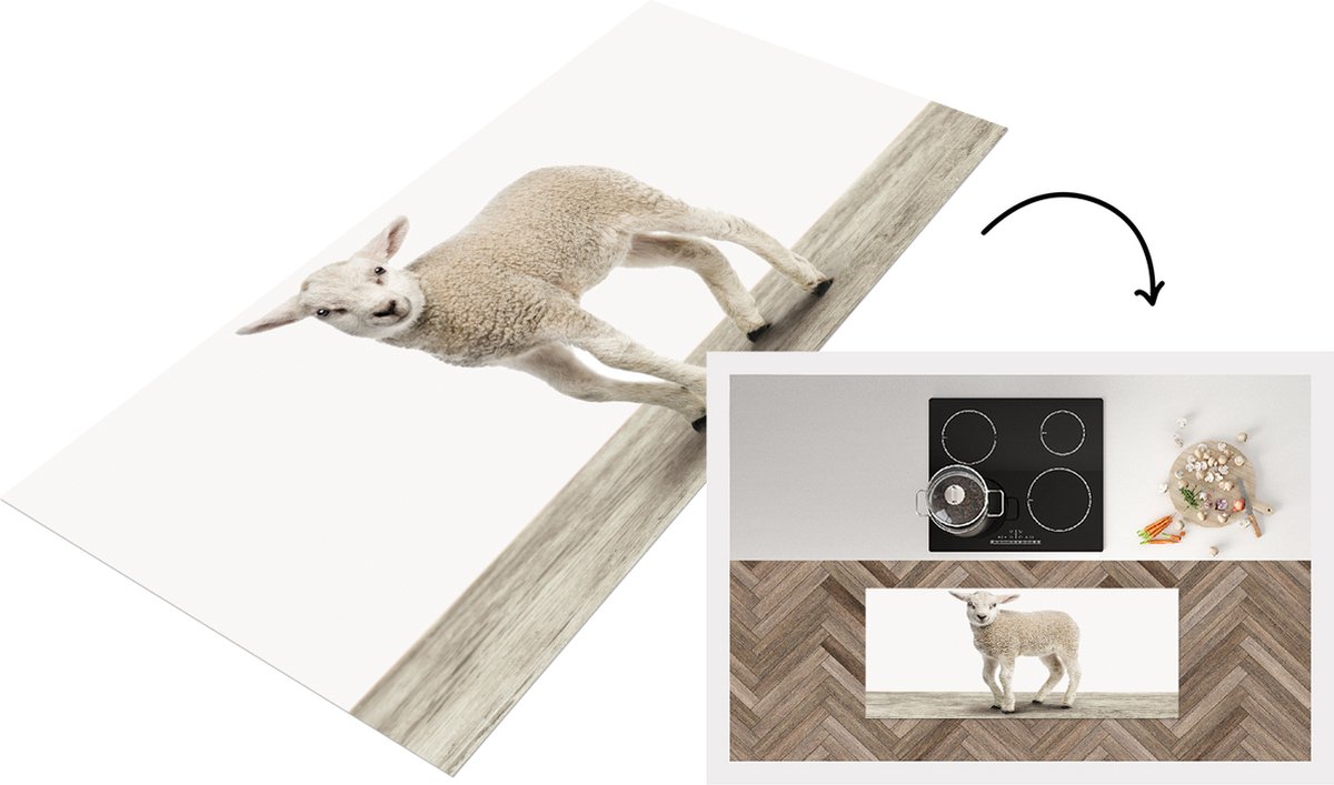 KitchenYeah Keukenloper - Loper keuken - Babykamer - Lammetje - Meisjeskamer - 120x50 cm - Keukenloper vinyl Multicolor