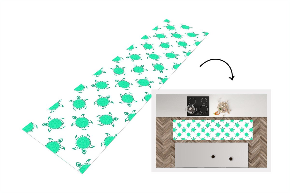 KitchenYeah Keukenloper - Loper keuken - Patroon - Schildpad - Groen - Keukenloper vinyl, foto 6