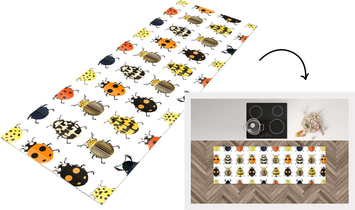 KitchenYeah Keukenloper - Loper keuken - Kever - Insecten - Design - 180x60 cm - Keukenloper vinyl Multicolor