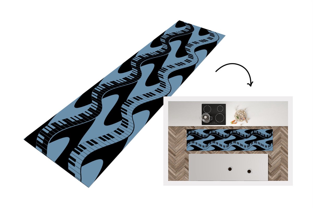 KitchenYeah Keukenloper - Loper keuken - Patronen - Piano - Blauw - Jaren 20 - 240x60 cm - Keukenloper vinyl Multicolor