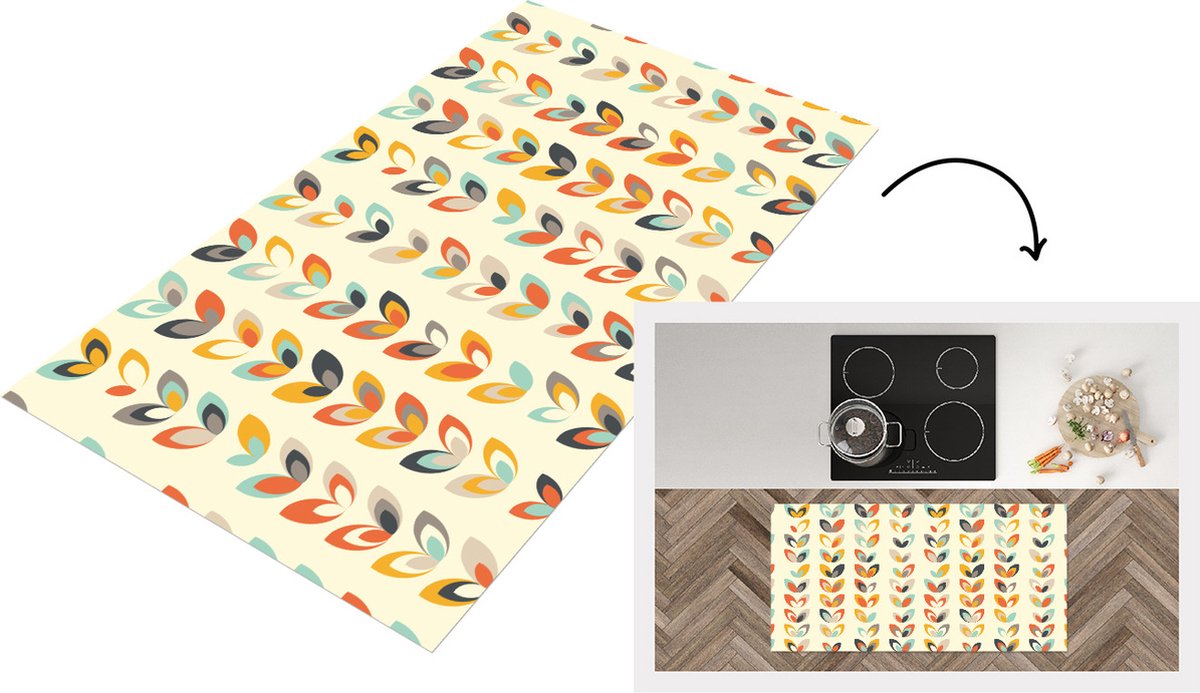 KitchenYeah Keukenloper - Loper keuken - Bladeren - Jaren 50 - Patroon - 120x60 cm - Keukenloper vinyl Multicolor