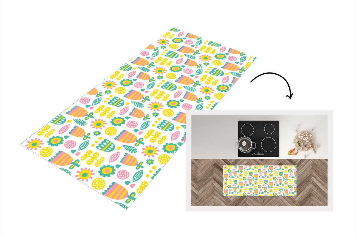 KitchenYeah Keukenloper - Loper keuken - Scandinavisch - Bloemen - Lente - Patroon - Keukenloper vinyl Multicolor