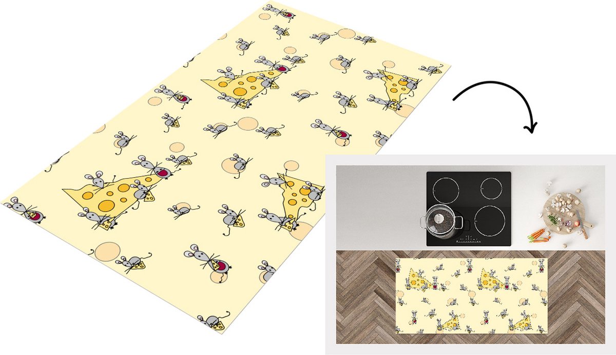 KitchenYeah Keukenloper - Loper keuken - Kaas - Dieren - Patronen - Muizen - 120x60 cm - Keukenloper vinyl Multicolor