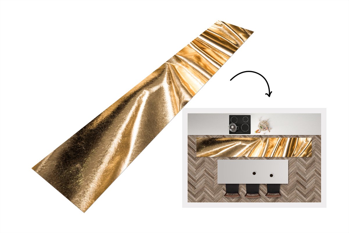 KitchenYeah Keukenloper - Loper keuken - Goud textiel met een kreukelige textuur - 300x50 cm - Keukenloper vinyl Multicolor