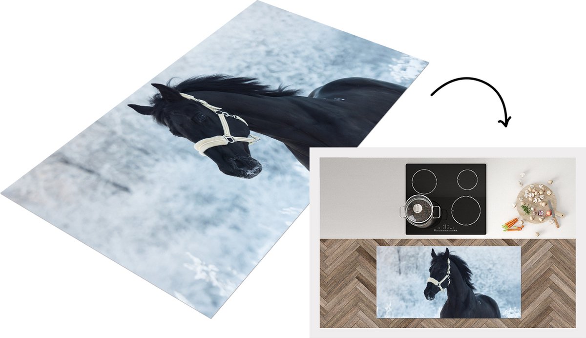 KitchenYeah Keukenloper - Loper keuken - Paard - Sneeuw - Bos - 120x60 cm - Keukenloper vinyl Multicolor