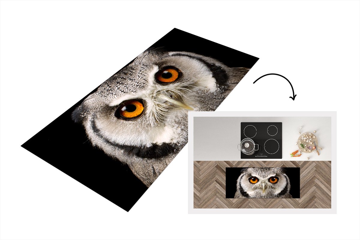KitchenYeah Keukenloper - Loper keuken - Portret uil - 120x50 cm - Keukenloper vinyl Multicolor