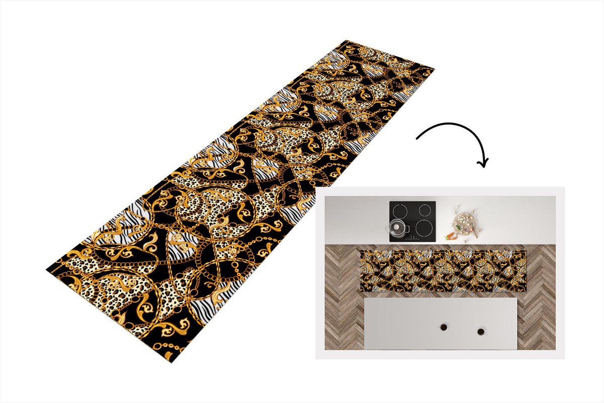KitchenYeah Keukenloper - Loper keuken - Ketting - Goud - Panter - Zebra - Keukenloper vinyl, foto 4