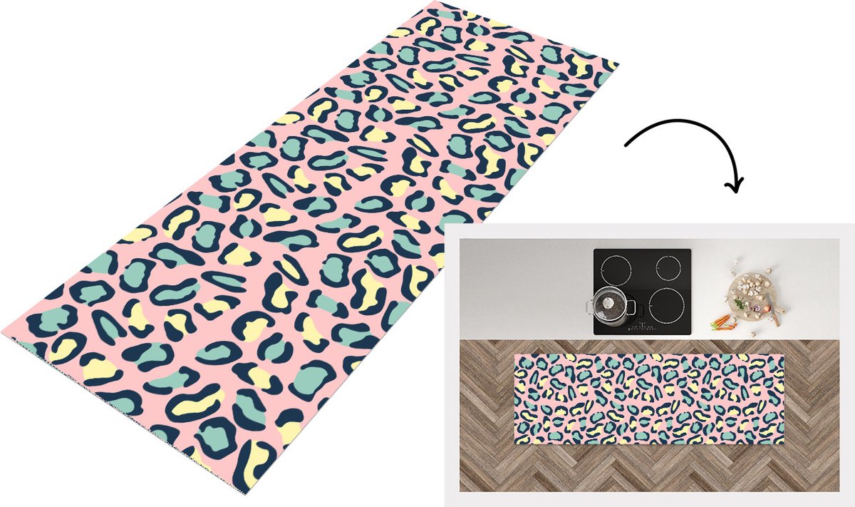 KitchenYeah Keukenloper - Loper keuken - Luipaard - Pastel - Dieren - Patronen - 150x50 cm - Keukenloper vinyl Multicolor