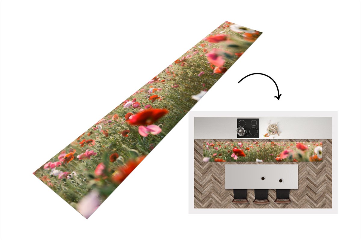 KitchenYeah Keukenloper - Loper keuken - Klaproos - Kleuren - Pastel - 300x50 cm - Keukenloper vinyl Multicolor