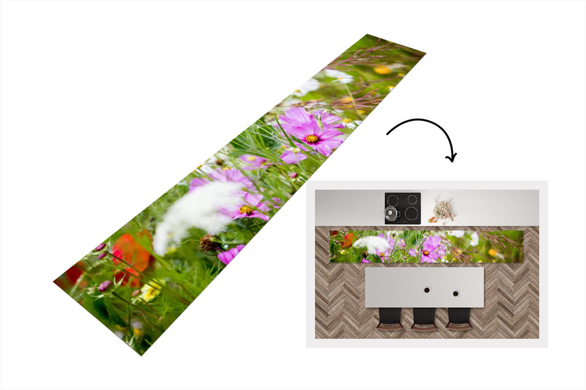 KitchenYeah Keukenloper - Loper keuken - Bloemen - Kleuren - Wild - 300x50 cm - Keukenloper vinyl Multicolor