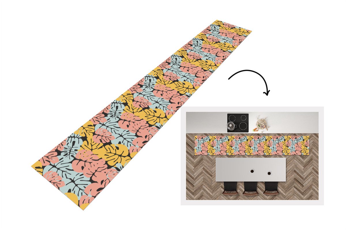 KitchenYeah Keukenloper - Loper keuken - Monstera - Hawaii - Design - Pastel - 300x50 cm - Keukenloper vinyl Multicolor