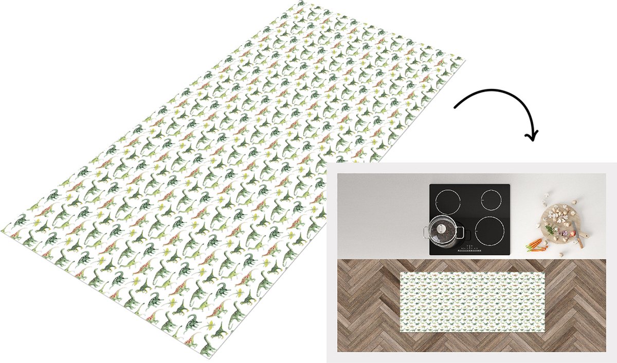 KitchenYeah Keukenloper - Loper keuken - Jongens - Kinderen - Dinosaurus - Patronen - Keukenloper vinyl Multicolor