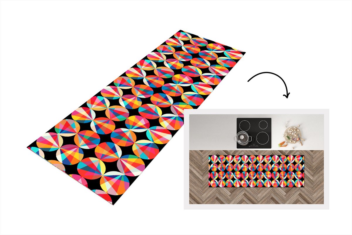 KitchenYeah Keukenloper - Loper keuken - Regenboog - Cirkels - Patronen - 150x50 cm - Keukenloper vinyl Multicolor