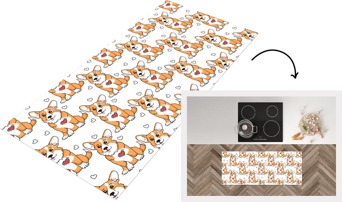 KitchenYeah Keukenloper - Loper keuken - Hond - Hart - Patronen - Jongen - 120x50 cm - Keukenloper vinyl Multicolor