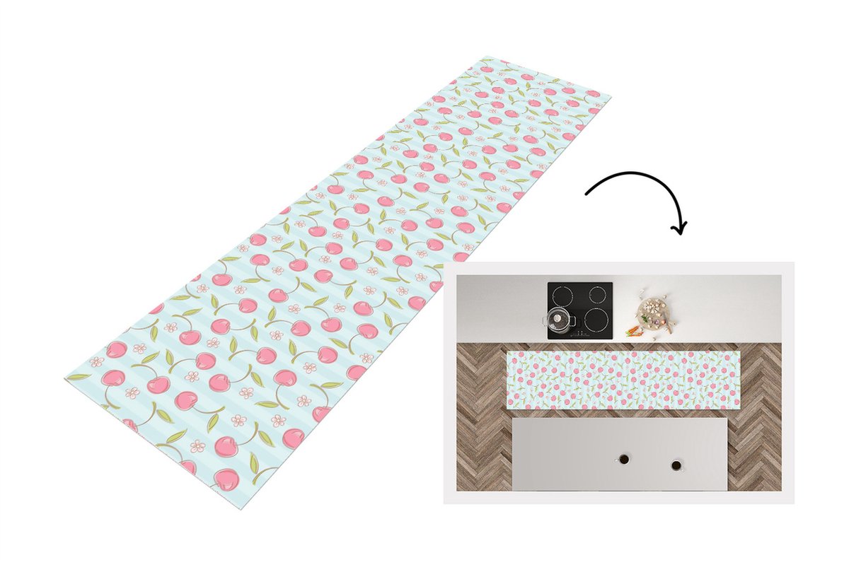 KitchenYeah Keukenloper - Loper keuken - Patronen - Kersen - Sakura - 200x50 cm - Keukenloper vinyl Multicolor