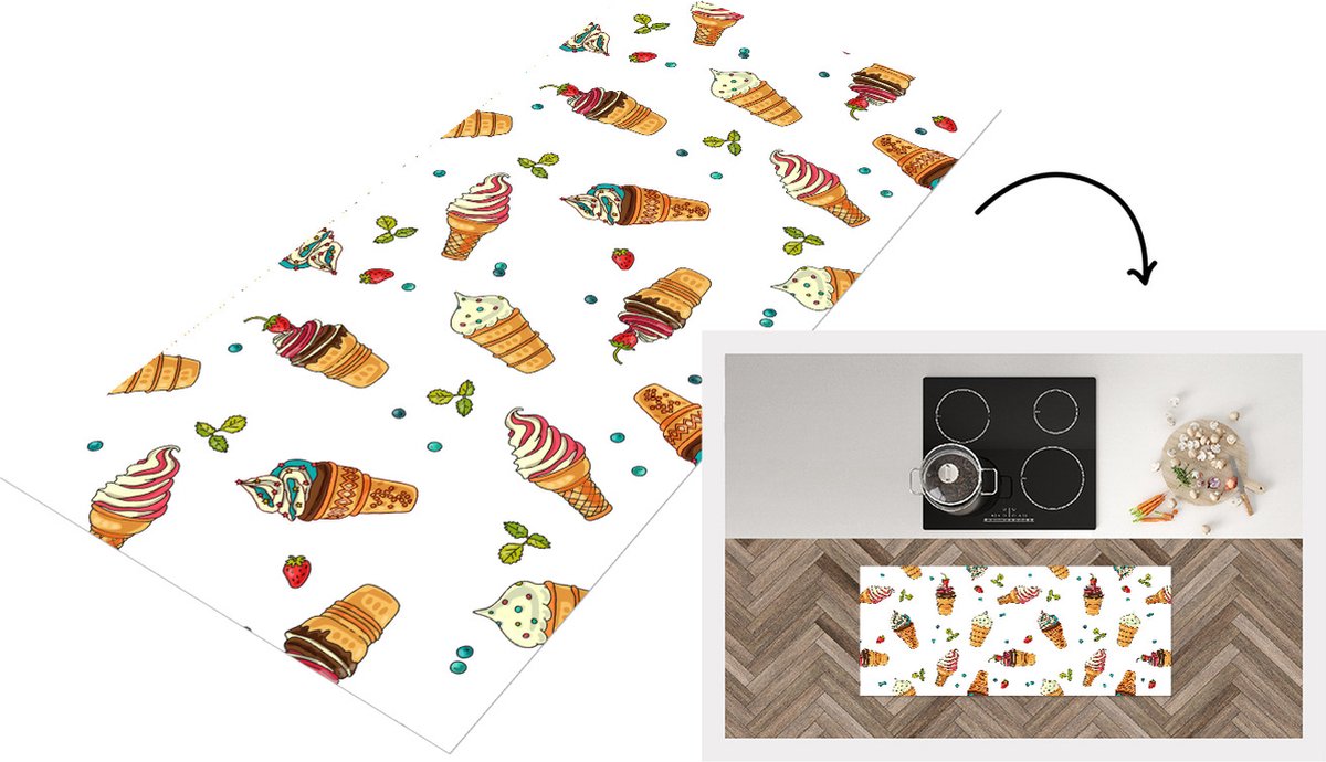 KitchenYeah Keukenloper - Loper keuken - Patronen - Zomer - IJs - 120x50 cm - Keukenloper vinyl Multicolor
