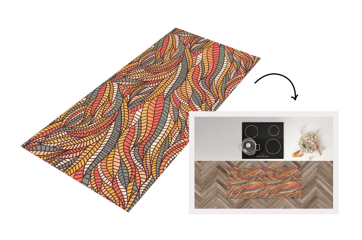 KitchenYeah Keukenloper - Loper keuken - Bladeren - Patronen - Mozaïek - 120x50 cm - Keukenloper vinyl Multicolor