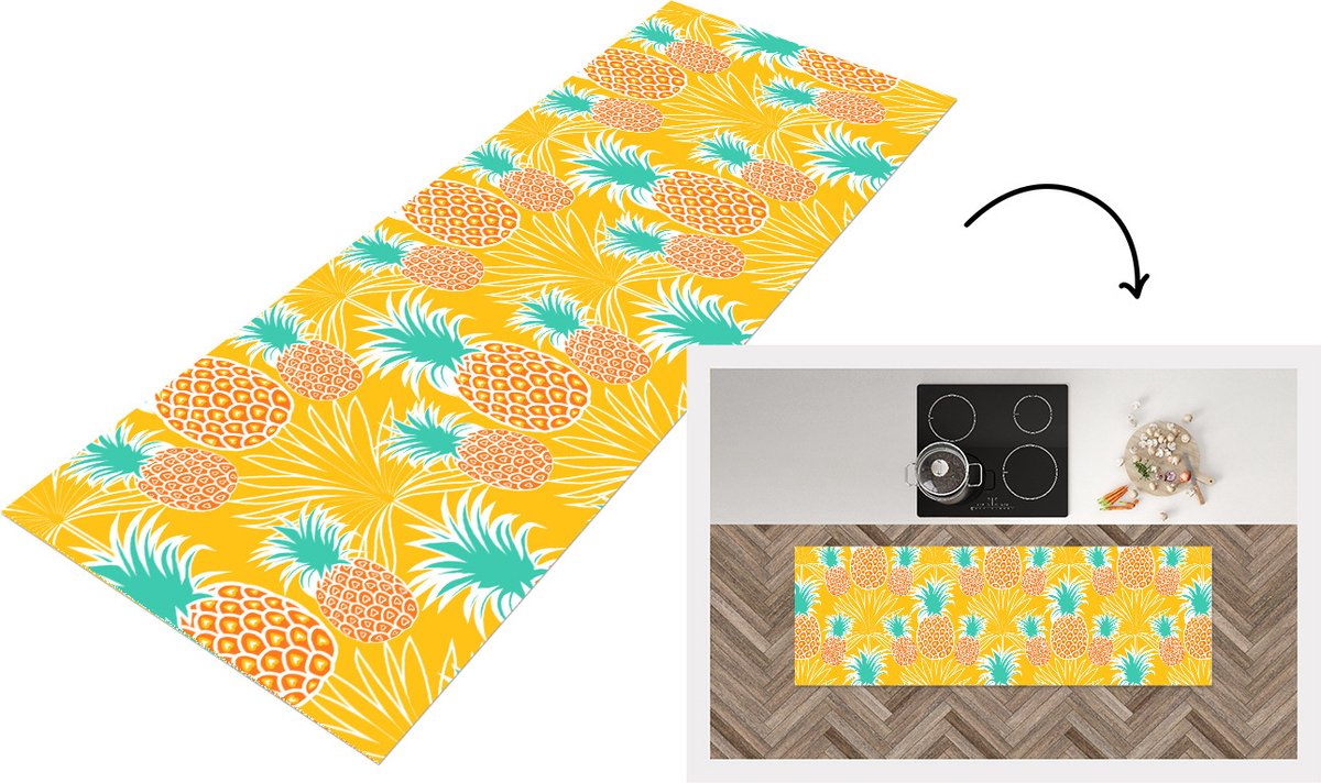 KitchenYeah Keukenloper - Loper keuken - Jungle - Ananas - Fruit - Design - 150x50 cm - Keukenloper vinyl Multicolor