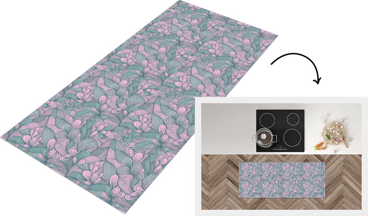 KitchenYeah Keukenloper - Loper keuken - Patroon - Bloemen - Design - 120x50 cm - Keukenloper vinyl Multicolor