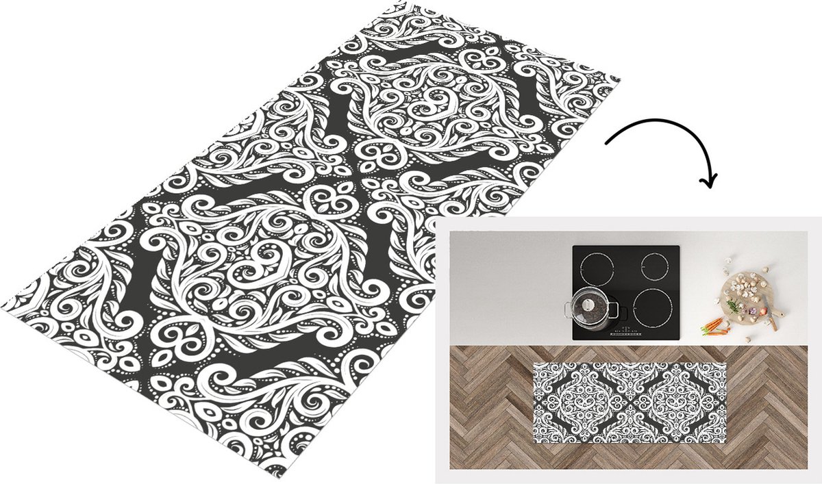 KitchenYeah Keukenloper - Loper keuken - Patroon - Abstract - Wit - 120x50 cm - Keukenloper vinyl