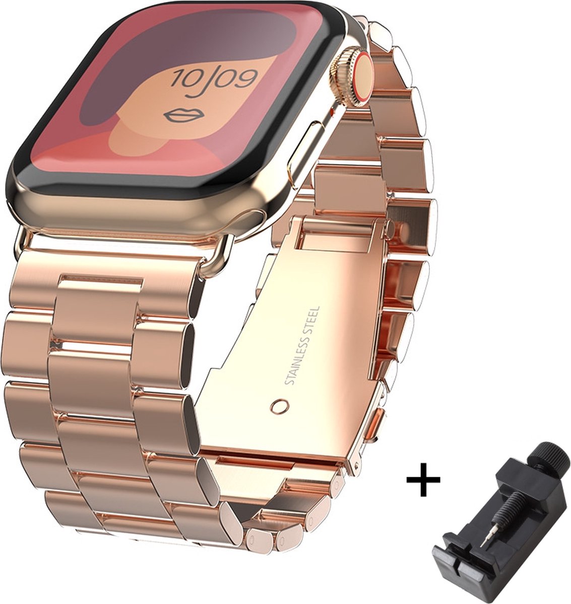 Swissten Metalen Horlogeband geschikt voor Apple Watch - 42-44-45 mm - Inclusief Horlogeband Inkorter - Rosé goud