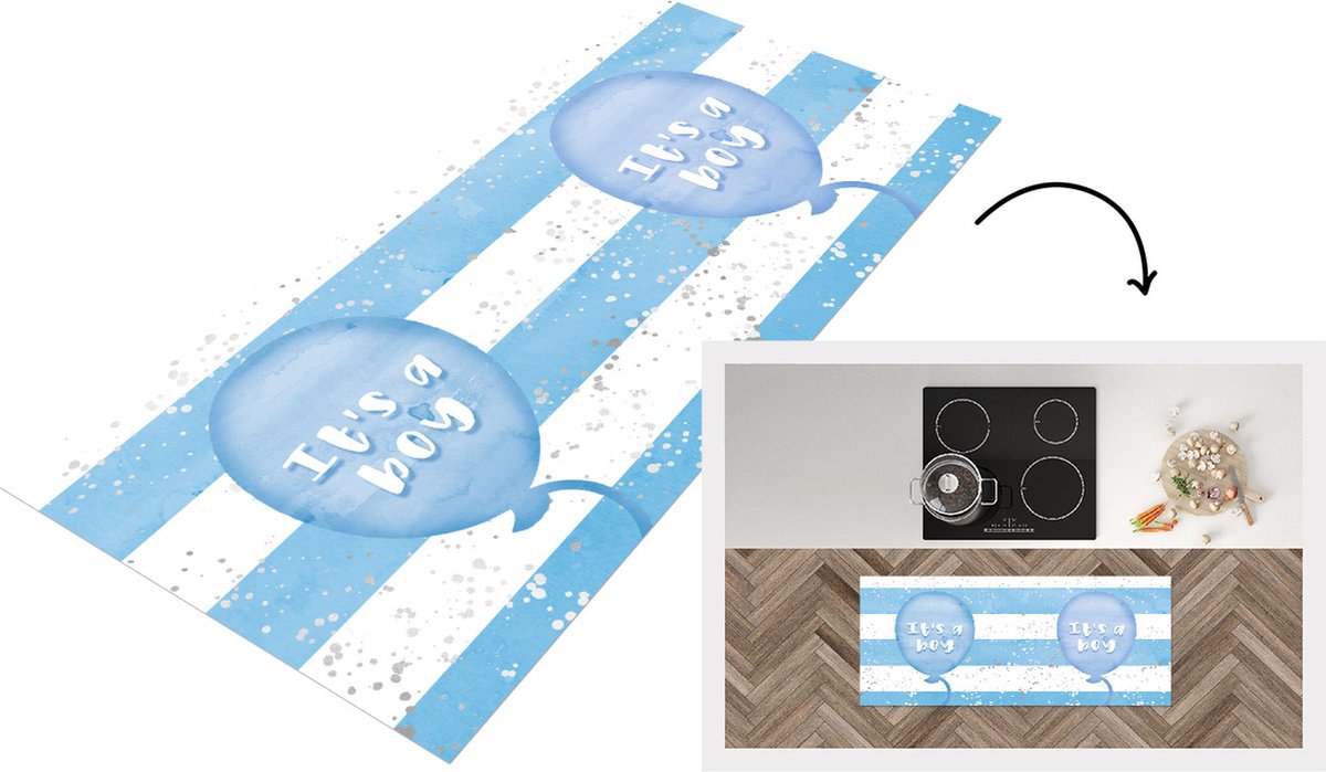 KitchenYeah Keukenloper - Loper keuken - Jongen - Gender reveal - Ballon - It's a boy - Jongetje - Spreuken - Keukenloper vinyl Multicolor