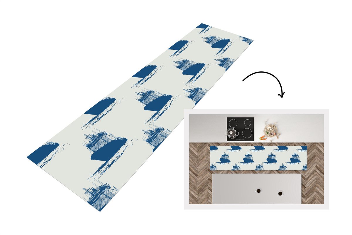 KitchenYeah Keukenloper - Loper keuken - Patronen - Water - Boot - 240x60 cm - Keukenloper vinyl Multicolor
