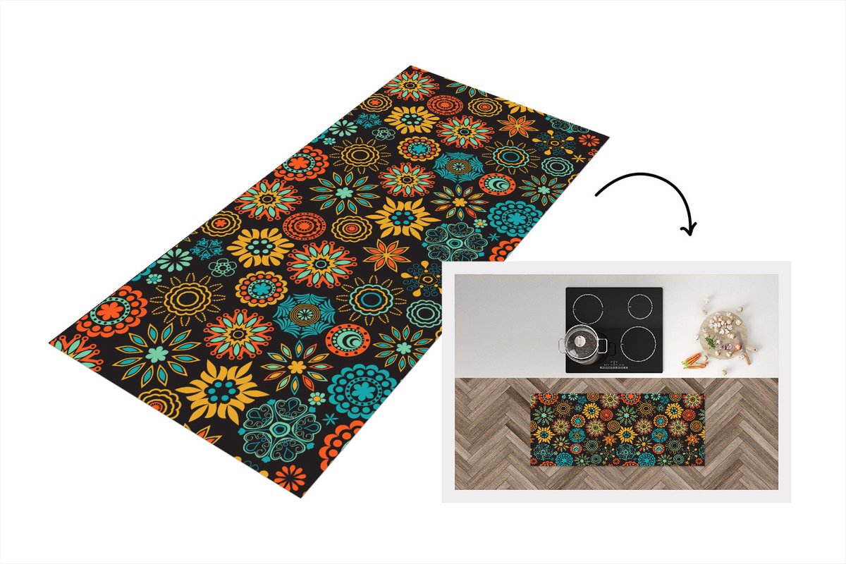 KitchenYeah Keukenloper - Loper keuken - Bohemian - Vintage - Bloem - Flora - 120x50 cm - Keukenloper vinyl Multicolor