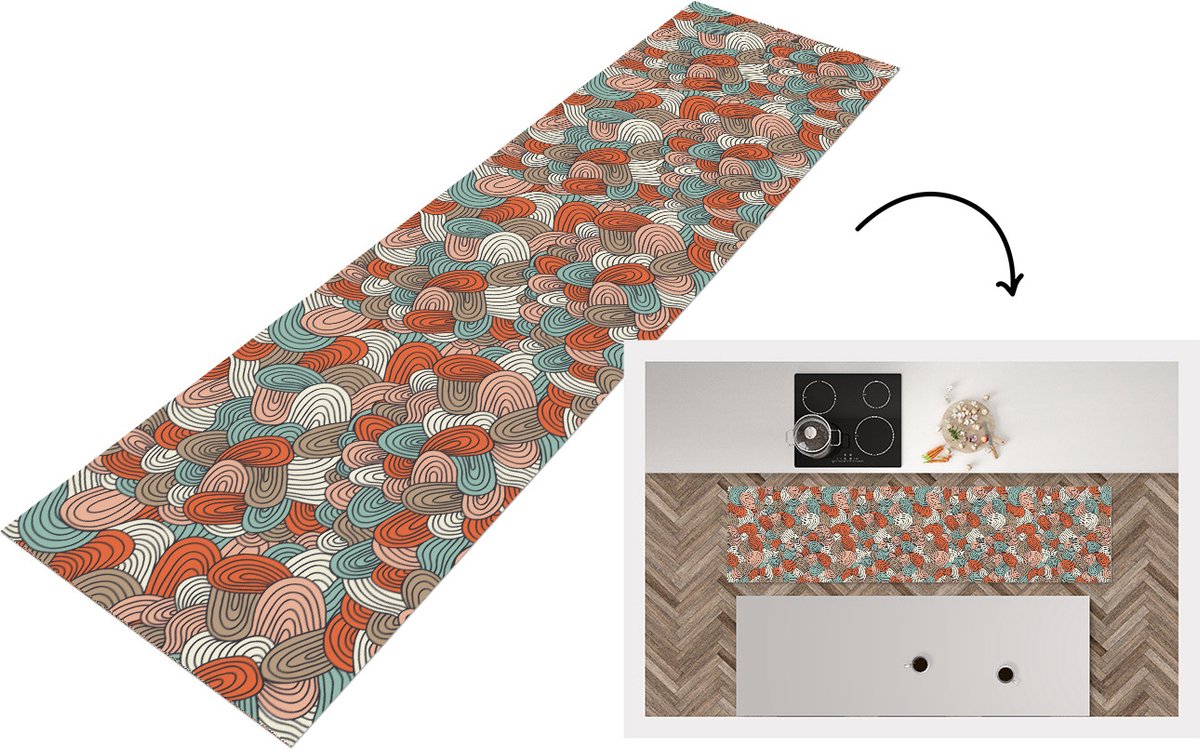 KitchenYeah Keukenloper - Loper keuken - Boho - Patroon - Line art - Abstract - 200x50 cm - Keukenloper vinyl Multicolor