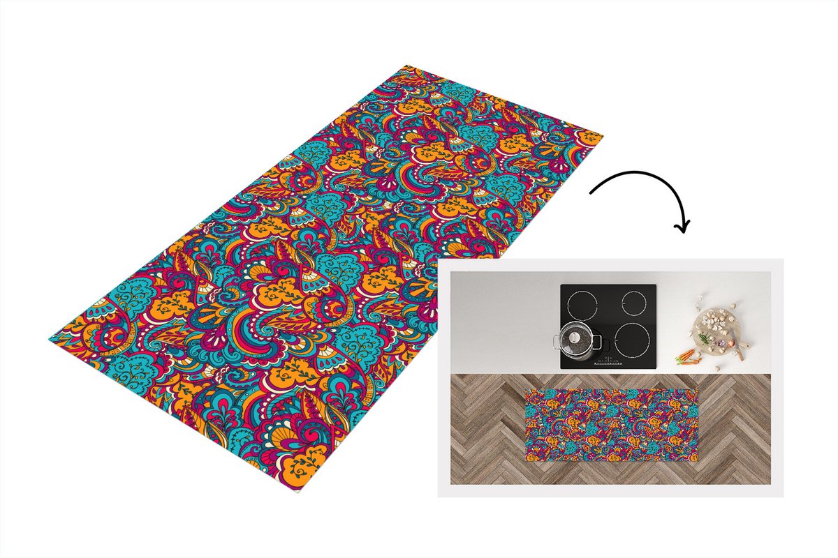 KitchenYeah Keukenloper - Loper keuken - Hippie - Flora - Abstract - Patroon - 120x50 cm - Keukenloper vinyl Multicolor