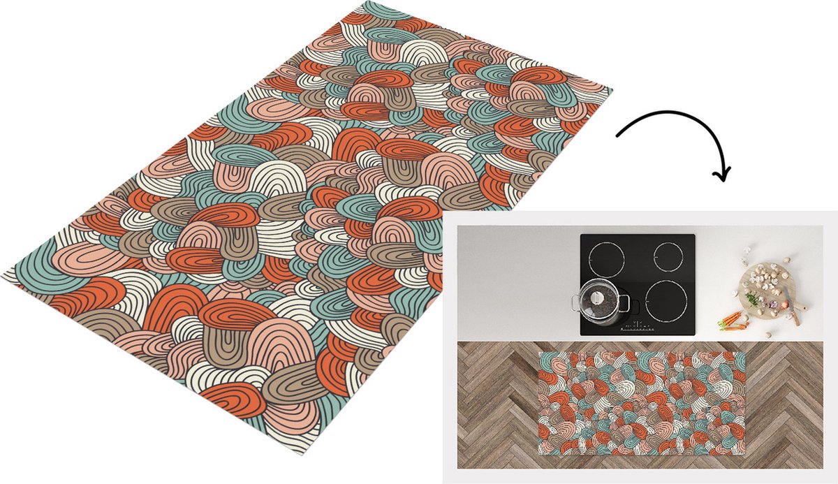 KitchenYeah Keukenloper - Loper keuken - Boho - Patroon - Line art - Abstract - 120x60 cm - Keukenloper vinyl Multicolor
