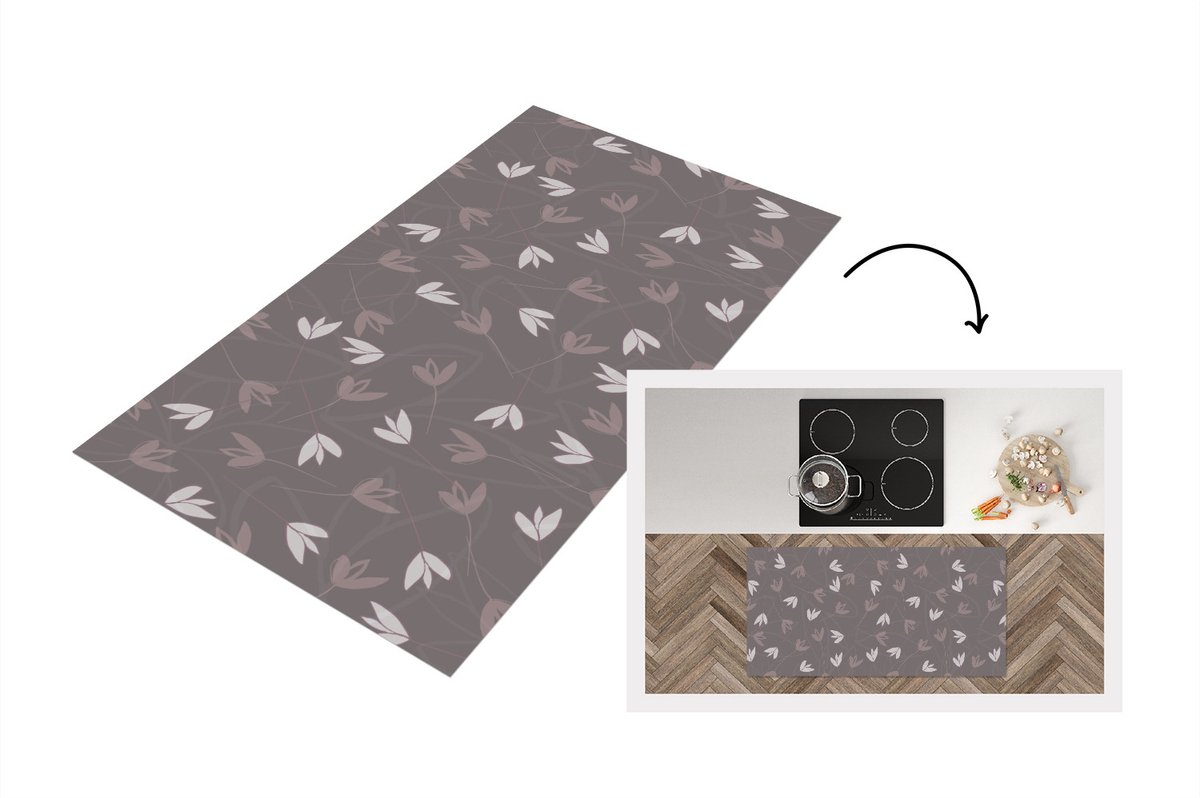 KitchenYeah Keukenloper - Loper keuken - Patronen - Tulpen - Minimalistisch - 120x60 cm - Keukenloper vinyl Multicolor