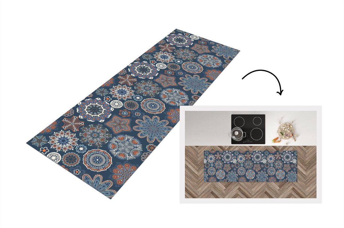KitchenYeah Keukenloper - Loper keuken - Patronen - Ornament - Versiering - 180x60 cm - Keukenloper vinyl Multicolor