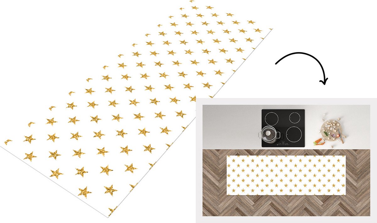KitchenYeah Keukenloper - Loper keuken - Sterren - Glitter - Goud - Design - Kerst - 180x60 cm - Keukenloper vinyl Multicolor