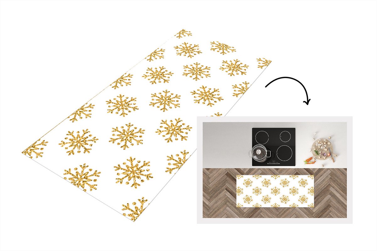 KitchenYeah Keukenloper - Loper keuken - Sneeuwvlok - Gold - Glitter - Kerstmis - Design - 120x50 cm - Keukenloper vinyl Multicolor