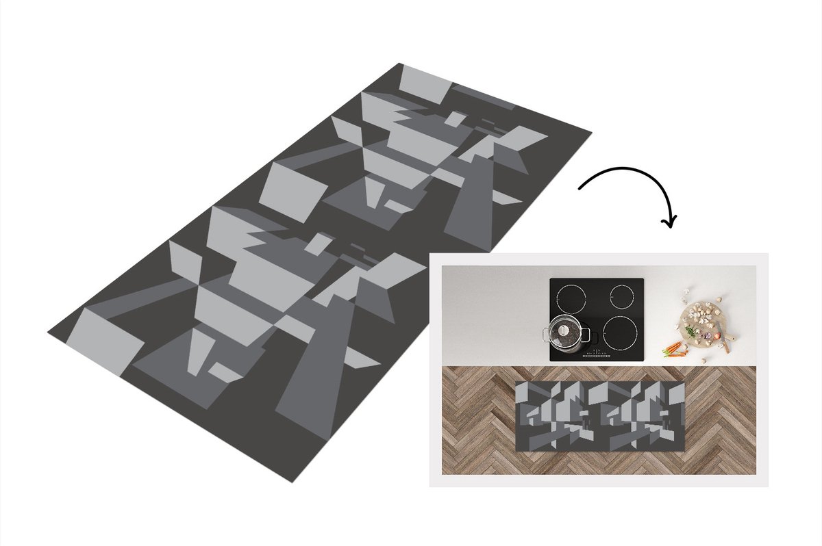 KitchenYeah Keukenloper - Loper keuken - 3D - Patronen - Zwart Wit - 120x50 cm - Keukenloper vinyl Zwart; Wit