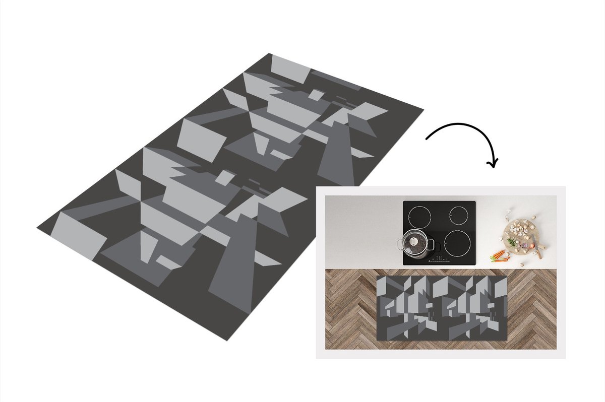 KitchenYeah Keukenloper - Loper keuken - 3D - Patronen - Zwart Wit - 120x60 cm - Keukenloper vinyl Zwart; Wit