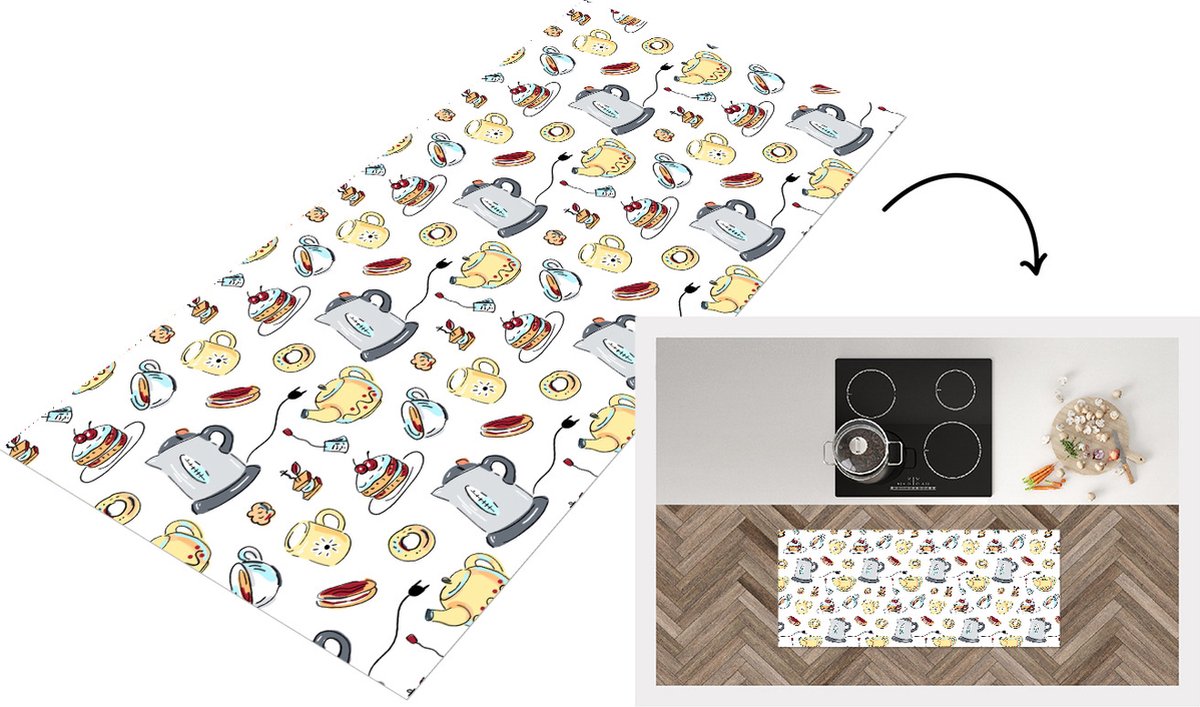 KitchenYeah Keukenloper - Loper keuken - Patronen - Thee - Taart - High tea - 120x50 cm - Keukenloper vinyl Multicolor