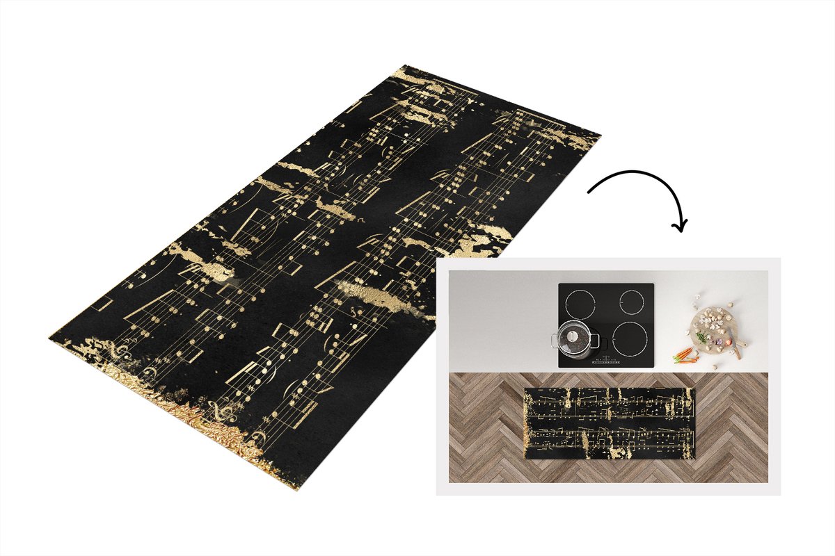 KitchenYeah Keukenloper - Loper keuken - Muziek - Goud - Zwart - Keukenloper vinyl Multicolor