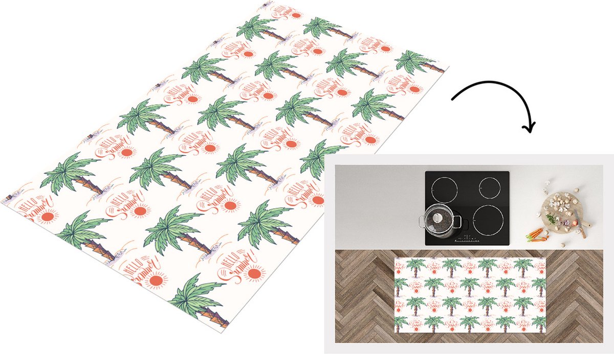 KitchenYeah Keukenloper - Loper keuken - Palmboom - Zomer - Patronen - 120x60 cm - Keukenloper vinyl Multicolor
