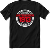 1913 Limited Edition | Feest Kado T-Shirt Heren - Dames | Wit - Rood | Perfect Verjaardag Cadeau Shirt | Grappige Spreuken - Zinnen - Teksten | Maat M