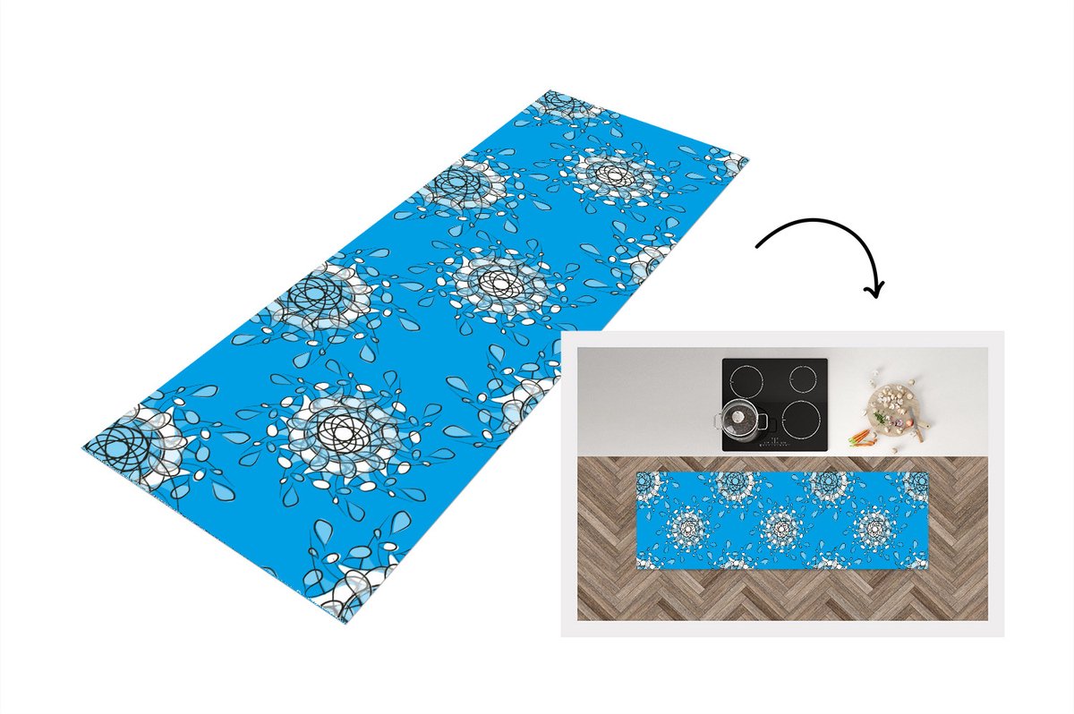 KitchenYeah Keukenloper - Loper keuken - Bloemen - Sneeuwvlok - Design - Winter - 180x60 cm - Keukenloper vinyl Multicolor
