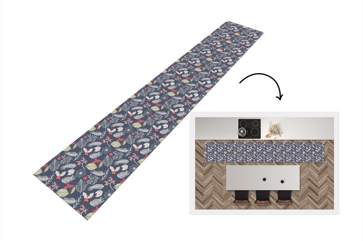 KitchenYeah Keukenloper - Loper keuken - Planten - Bes - Winter - Patroon - 300x50 cm - Keukenloper vinyl Multicolor
