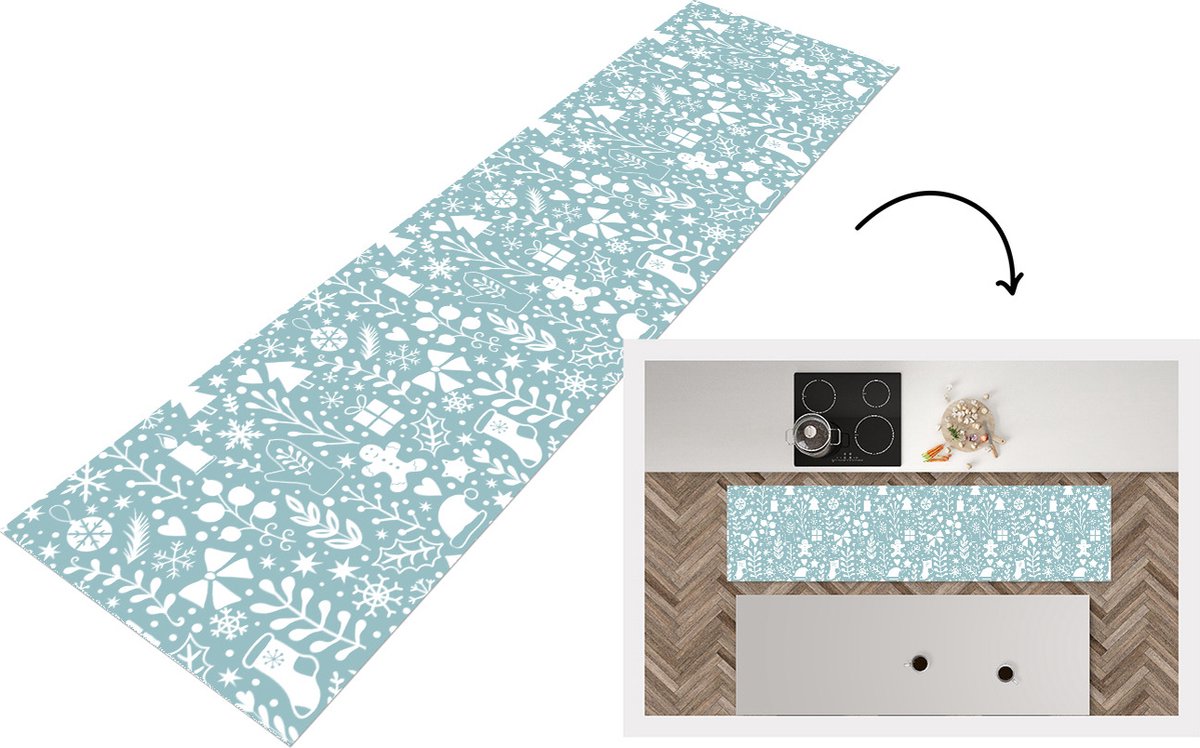KitchenYeah Keukenloper - Loper keuken - Winter - Sneeuw - Patronen - Wit - 240x60 cm - Keukenloper vinyl Multicolor