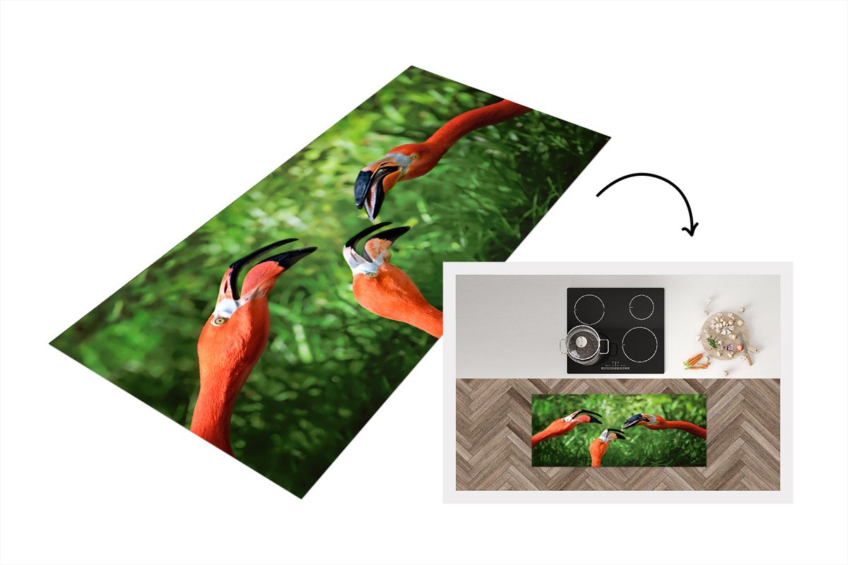 KitchenYeah Keukenloper - Loper keuken - Flamingo - Bos - Roze - Keukenloper vinyl Multicolor