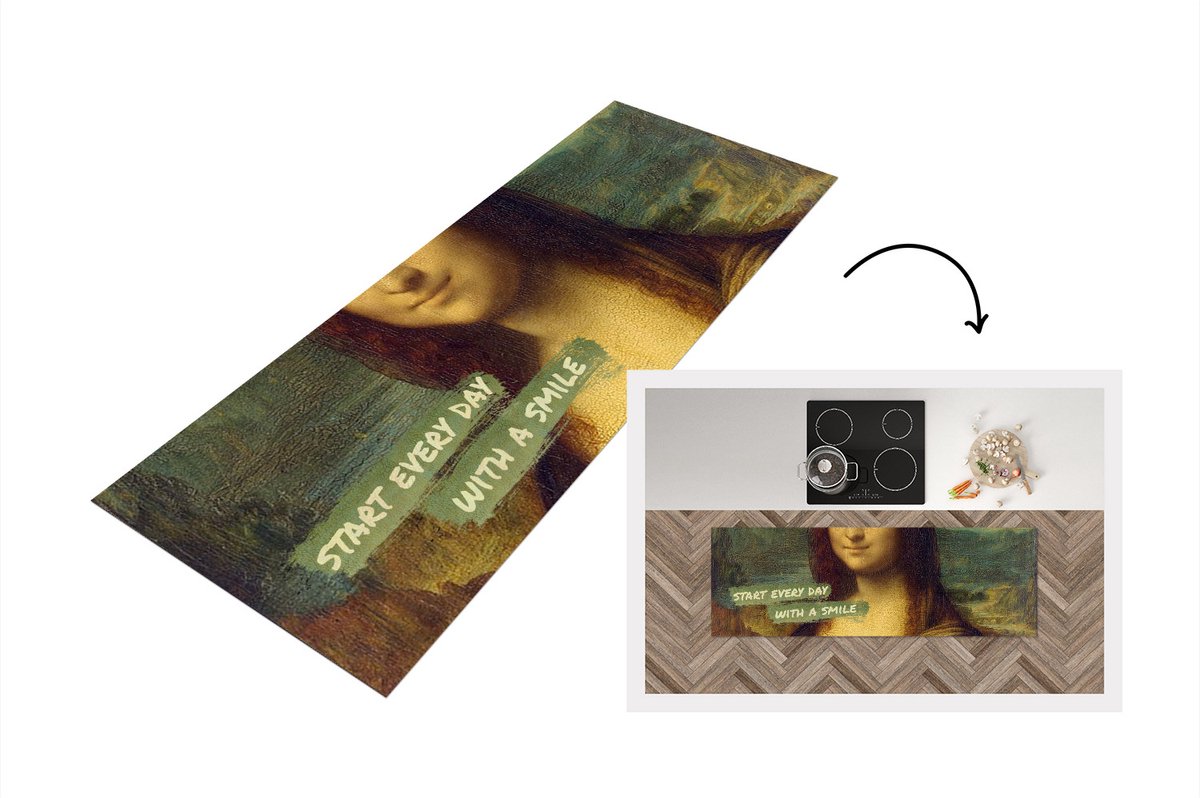 KitchenYeah Keukenloper - Loper keuken - Mona Lisa - Quote - Da Vinci - 150x50 cm - Keukenloper vinyl Multicolor